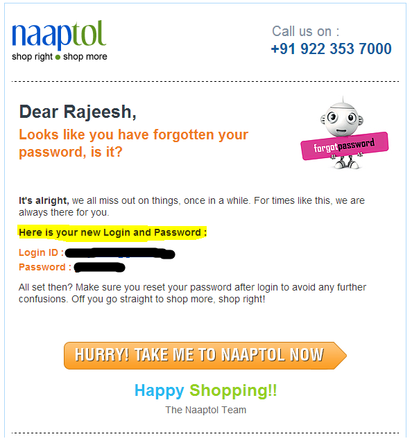 Forgot my password email from naaptol